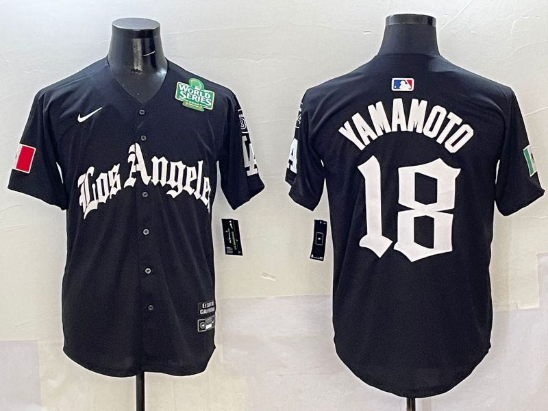 Men Los Angeles Dodgers 18 Yamamoto Black Five generations Joint Name 2025 Nike MLB Jersey style 6